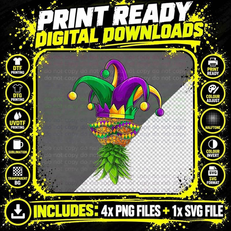 Upside Down Pineapple Mask Mardi Gras Shirt Png SVG Digital Bundle