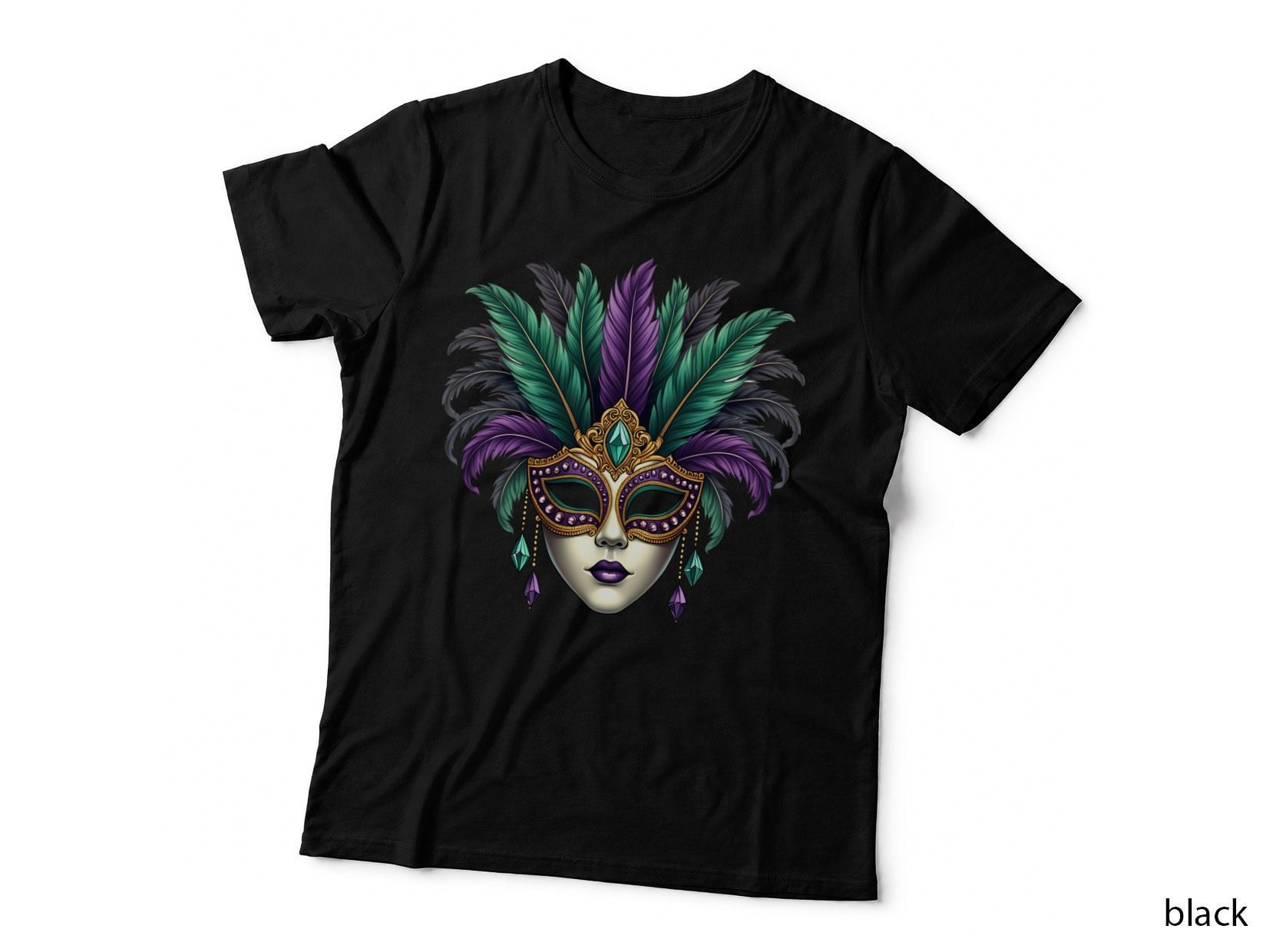 Venetian Mask with Feathers and Jewels Mardi Gras T-Shirt