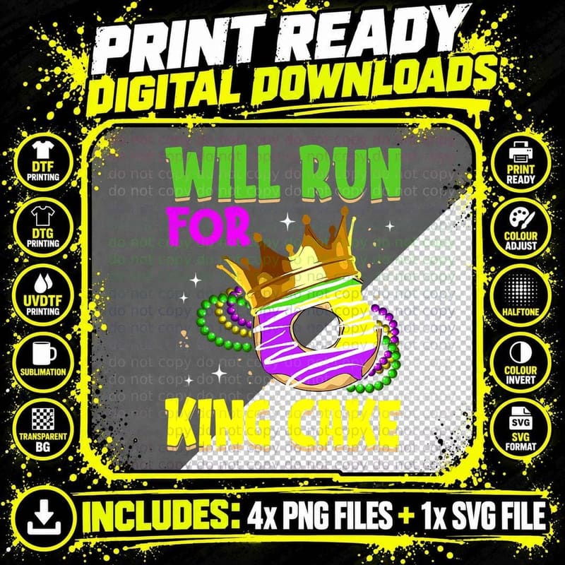 Will Run for King Cake Mardi Gras Parade Running Men Png SVG Digital Bundle