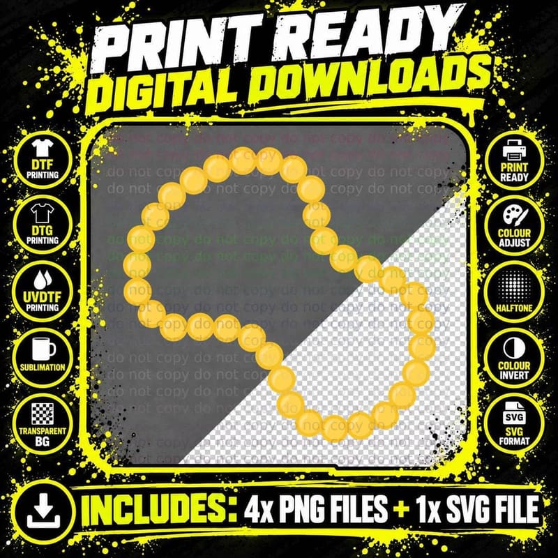 Yellow Beads Forming a Loop Mardi Gras T-Shirt Png SVG Digital Bundle