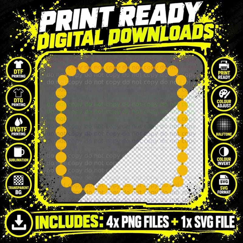 Yellow Circles Forming a Square Frame Mardi Gras T-Shirt Png SVG Digital Bundle