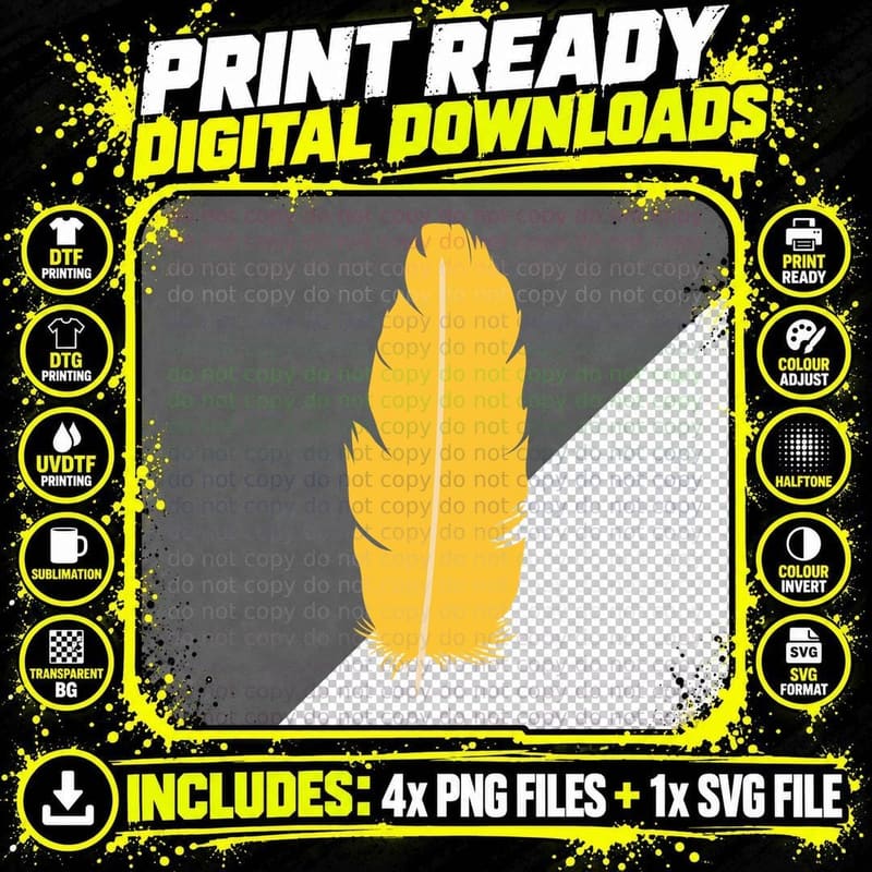 Yellow Feather Silhouette Mardi Gras T-Shirt Png SVG Digital Bundle