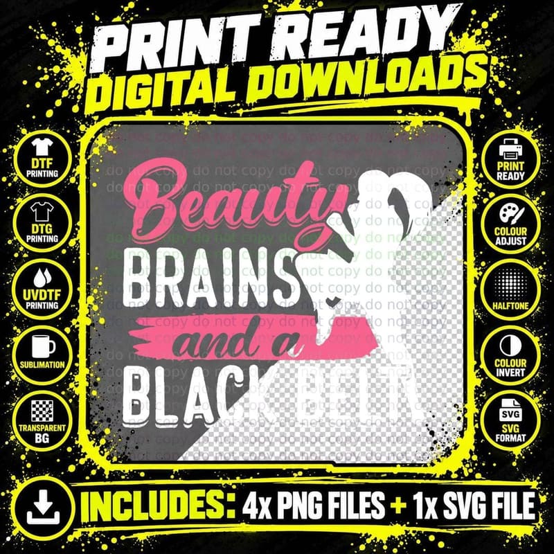 Beauty Brains and a Black Belt Martial Arts Karate Girl Png SVG Digital Bundle