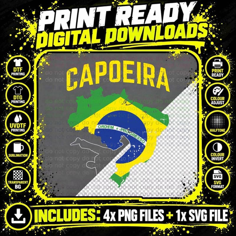 Capoeira Brazil Flag Afro Brazilian Martial Arts Dance Png SVG Digital Bundle