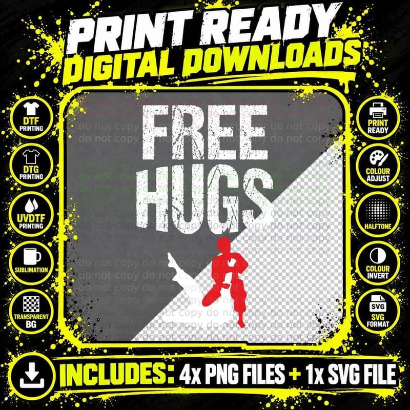 Cute Free Hugs Jiu Jitsu BJJ Martial Arts T-Shirt Png SVG Digital Bundle