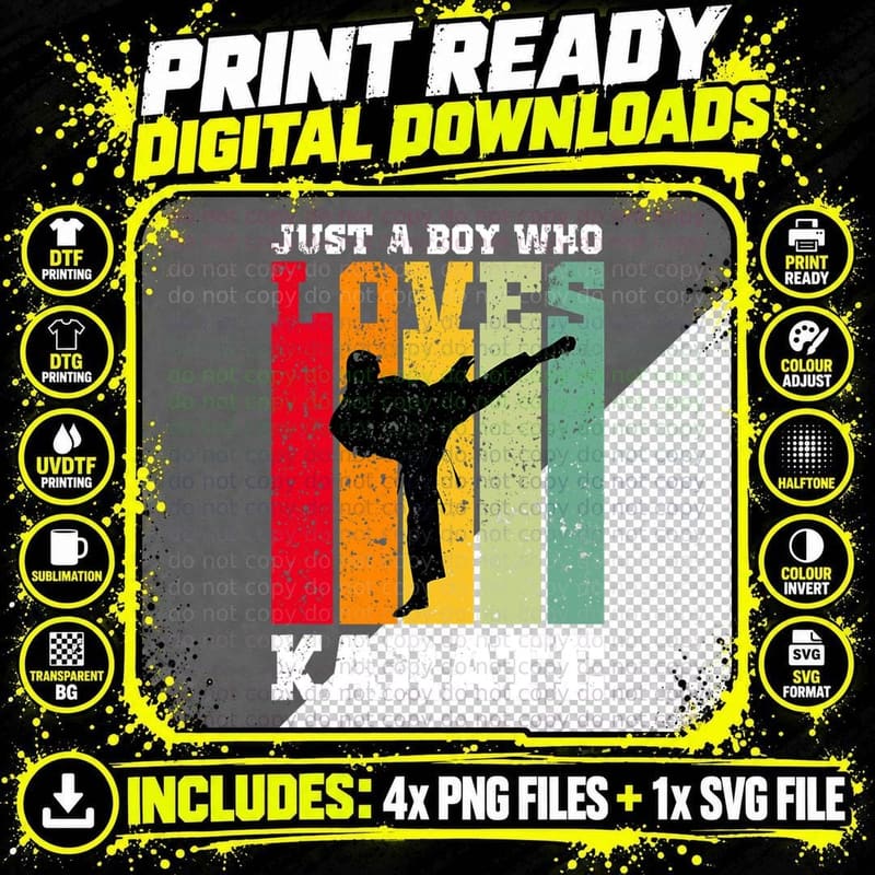 Just a Boy Who Loves Karate for Martial Arts Lovers Png SVG Digital Bundle