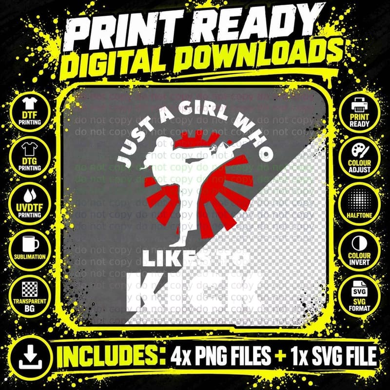 Just a Girl Who Likes to Kick Martial Arts Karate T-Shirt Png SVG Digital Bundle