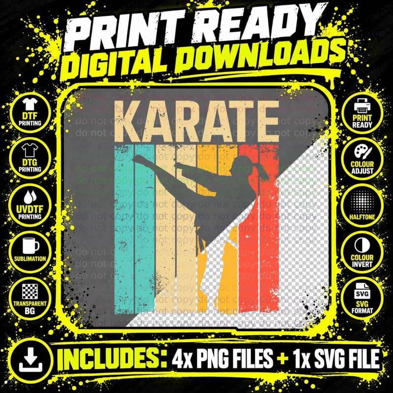 Karate Art for Men Women Martial Arts Taekwondo Black Png SVG Digital Bundle