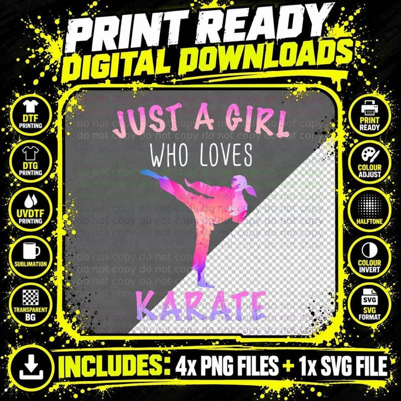 Karate Martial Arts Just a Girl T-Shirt Png SVG Digital Bundle