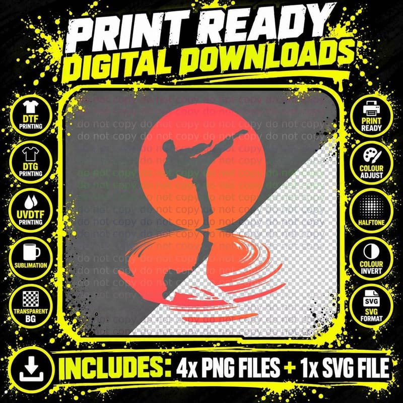 Karate and Kung Fu Silhouette Shotokan Gift Martial Arts Png SVG Digital Bundle