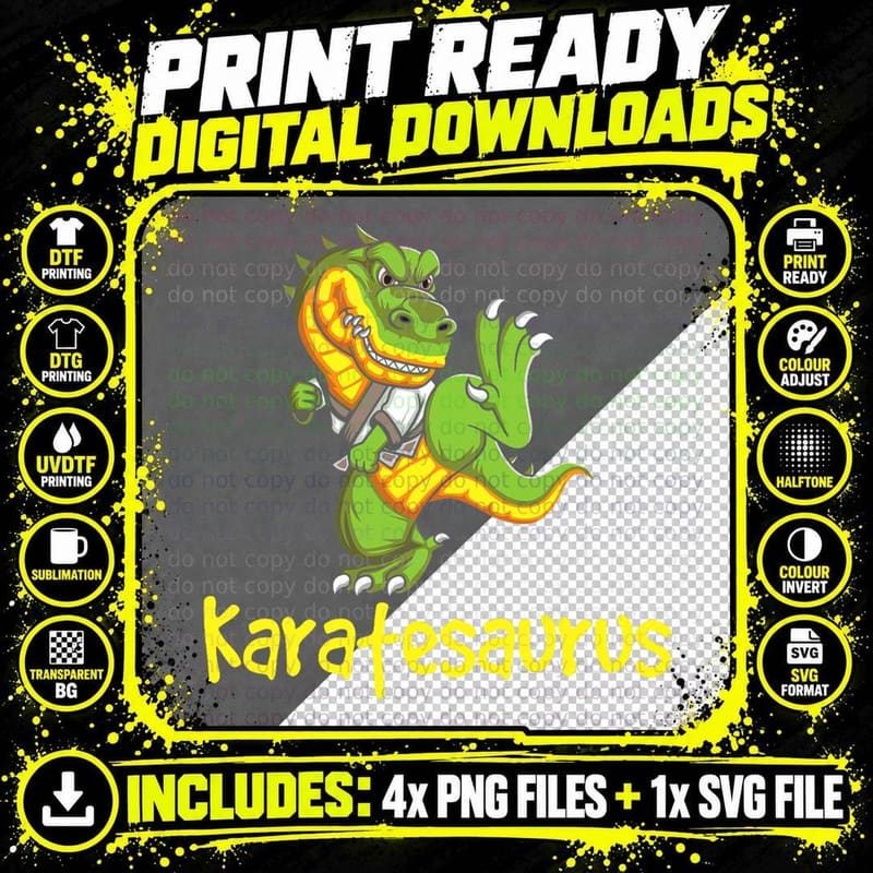 Karateka Martial Arts Self Defense T-Shirt, Karatesaurus Png SVG Digital Bundle
