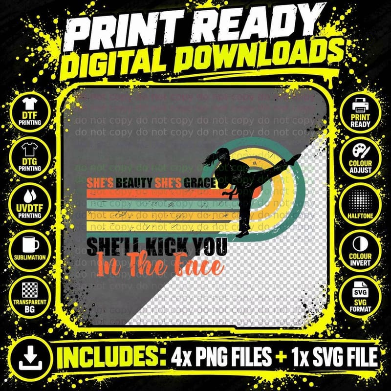 Taekwondo Girl She'll Kick You in the Face Martial Art Png SVG Digital Bundle