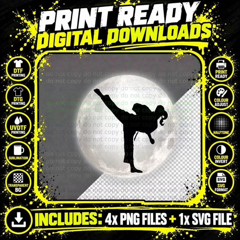 Taekwondo Girl in the Moon T-Shirt for Girls the Kick Png SVG Digital Bundle