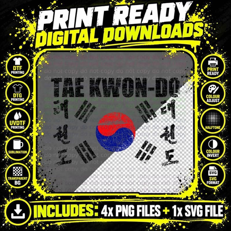 Taekwondo Korean Flag Full Contact Martial Art Tae Png SVG Digital Bundle
