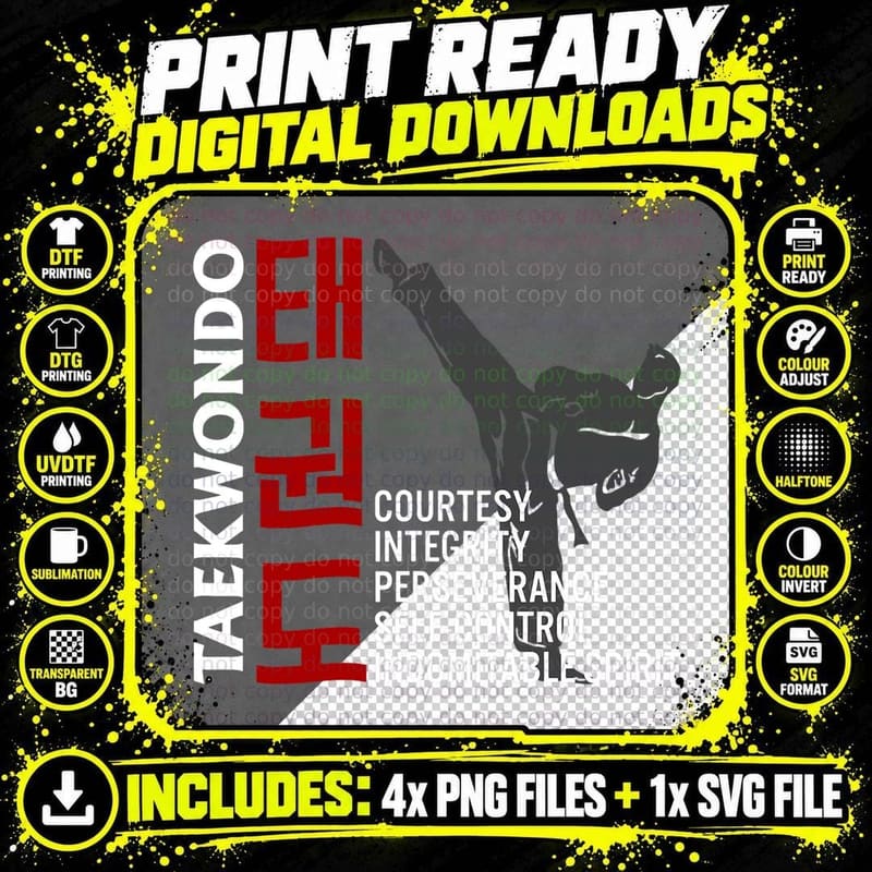 Taekwondo Martial Arts Taekwondo Kick Courtesy S T-Shirt Png SVG Digital Bundle