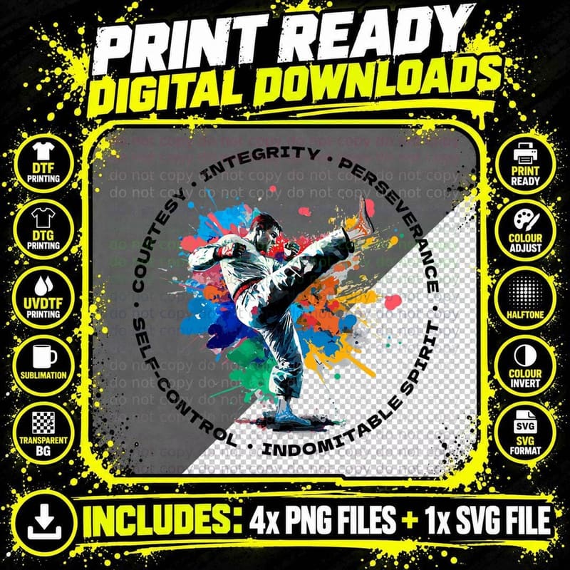 Taekwondo Tenets Tae Kwon Do Martial Arts Kick T-Shirt Png SVG Digital Bundle