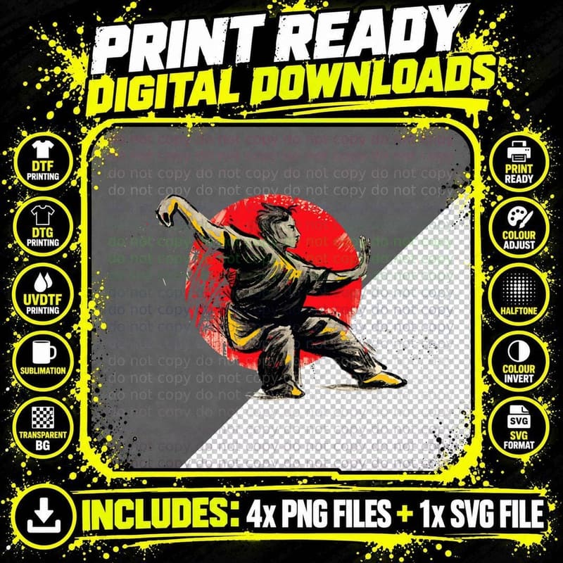 Tai Chi Martial Arts Fighting Taiji Chuan Chinese Design Png SVG Digital Bundle
