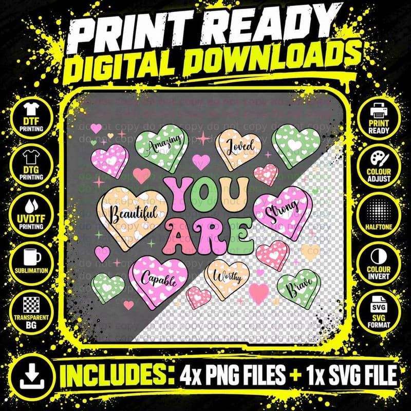 Amazing Loved Beautiful Strong You Are Multicolor Png SVG Digital Bundle