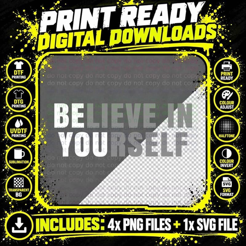 Be You Believe in Yourself Positive Message Quotes Png SVG Digital Bundle