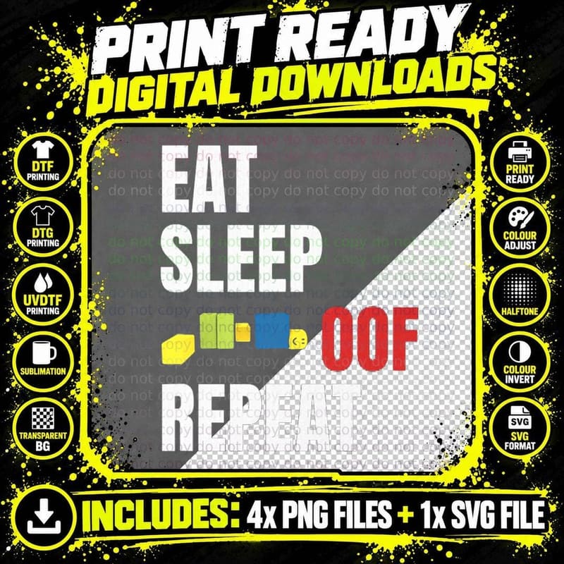 Eat Sleep Repeat T-Shirt, Typography Design Png SVG Digital Bundle