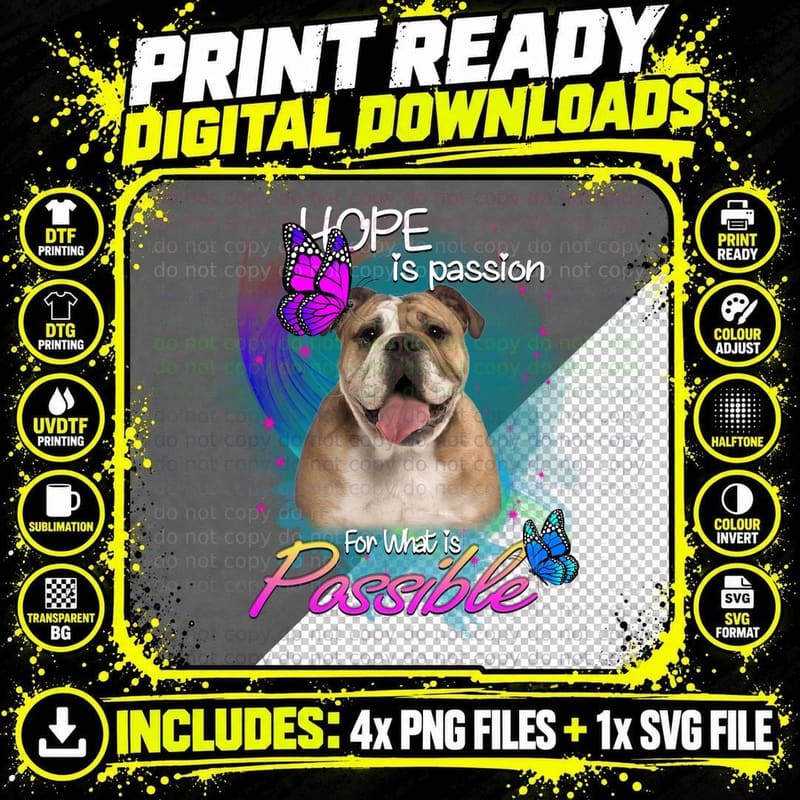 English Bulldog Hope Is Passion T-Shirt Png SVG Digital Bundle