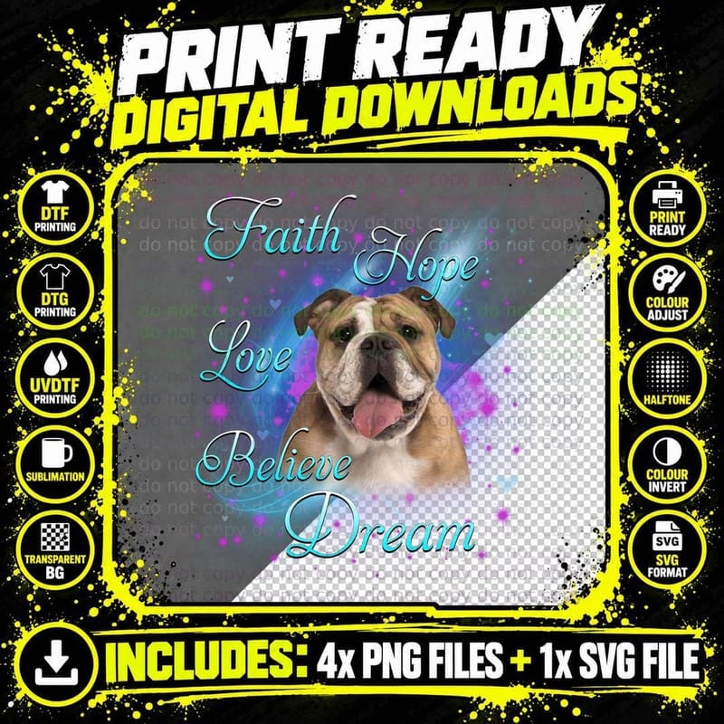 English Bulldog T-Shirt, Inspirational Quotes Png SVG Digital Bundle
