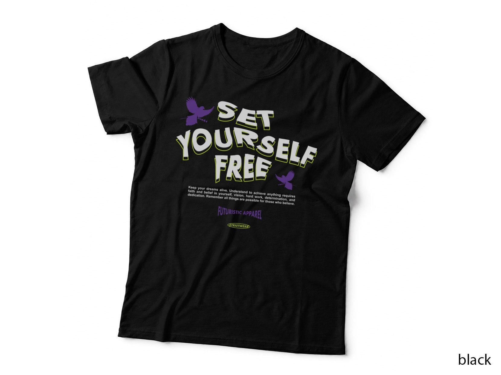 Futuristic Apparel Set Yourself Free Motivational Neon Yellow Purple T-Shirt