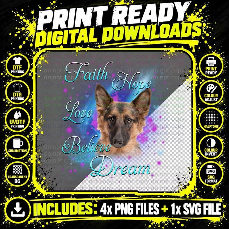 German Shepherd T-Shirt, Inspirational Quotes Png SVG Digital Bundle