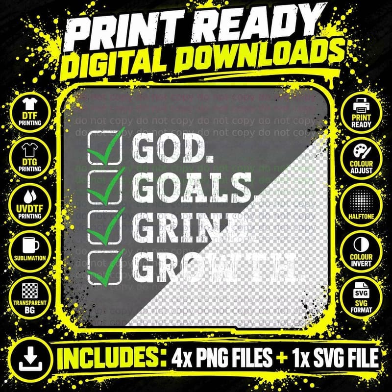 God Goals Grind Growth Motivation Hustle Entrepreneur Png SVG Digital Bundle