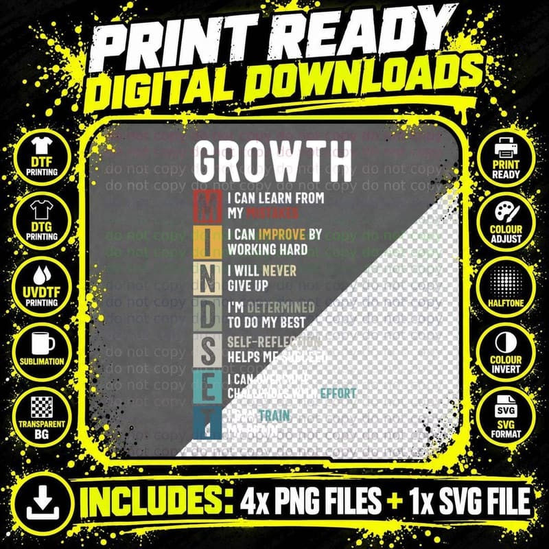 Growth Mindset Definition Motivational Quote Inspiration Png SVG Digital Bundle