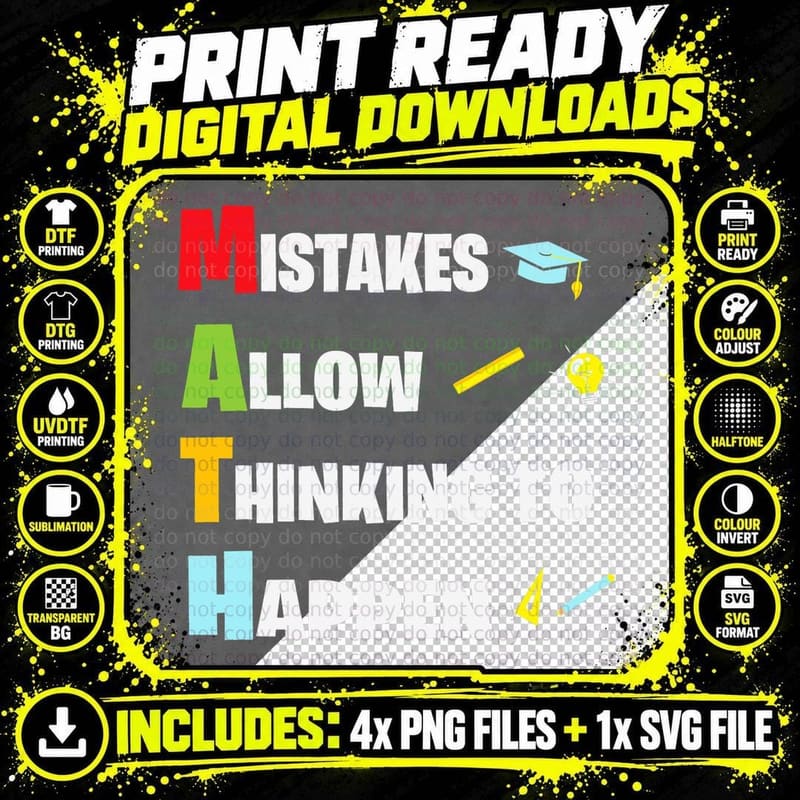 Growth Mindset Math Mistakes Allow Thinking to Happen Png SVG Digital Bundle
