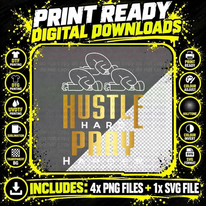 Hustle Hard Pray Harder Eid Mubarak Muslim Allah Islam Png SVG Digital Bundle