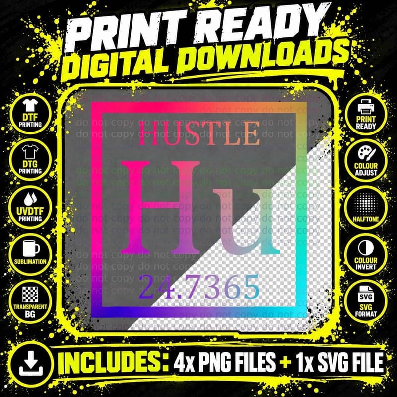 Inspirational Motivational Hustle Hard T-Shirt Png SVG Digital Bundle
