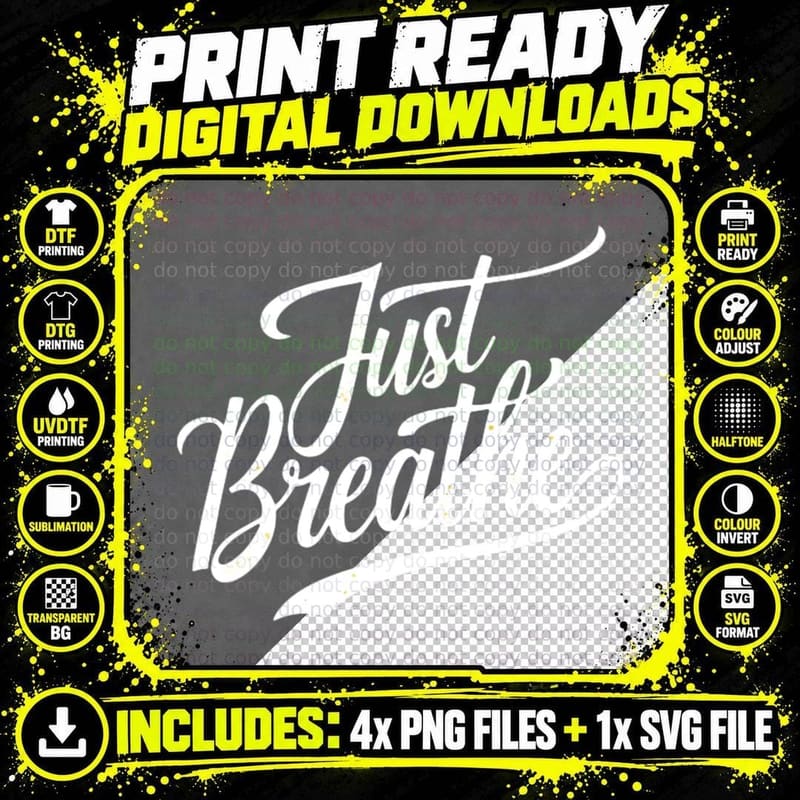 Just Breathe Imperfect Motivational Cursive Font Elegant Png SVG Digital Bundle