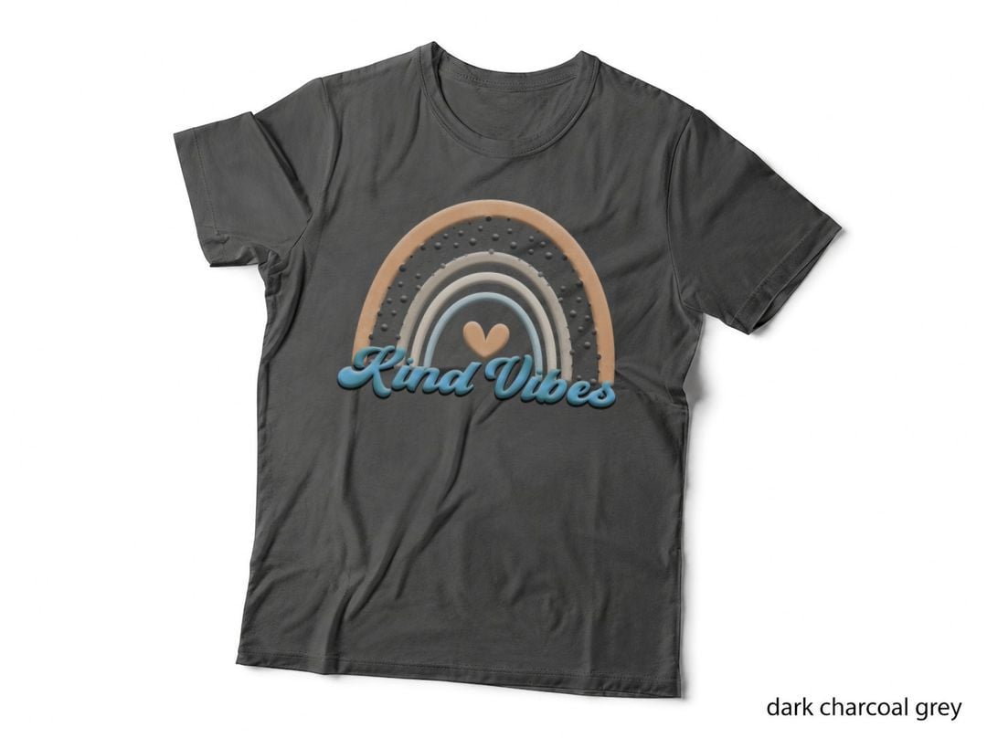 Kind Vibes Inspirational Motivational T-Shirt, Pastel Rainbow with Heart