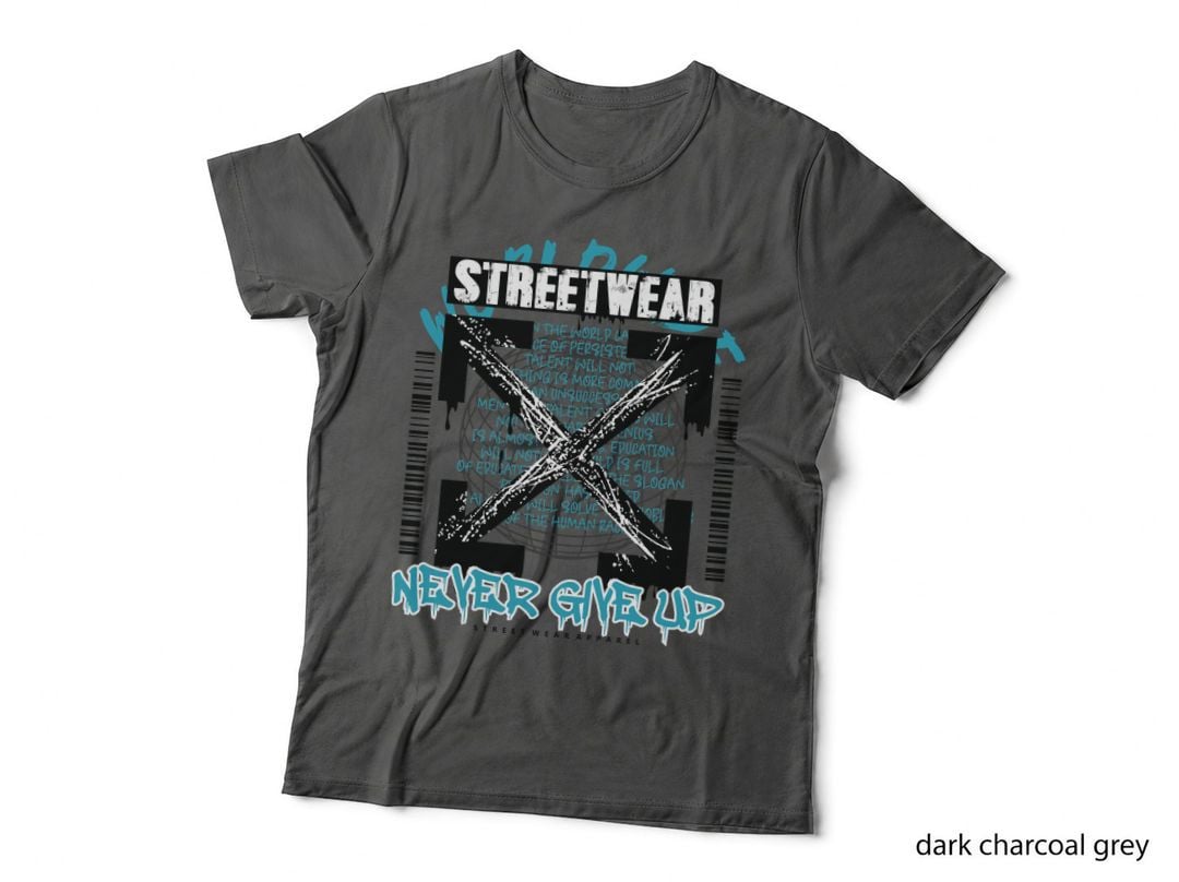 Never Give up Streetwear Apparel Globe Grid Cyan Black Urban Surrender T-Shirt