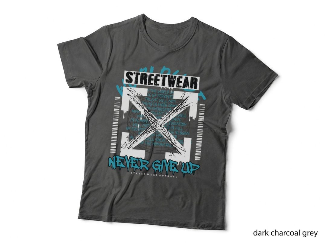 Never Give up Streetwear Globe Grid White Cyan Urban Minimalist T-Shirt
