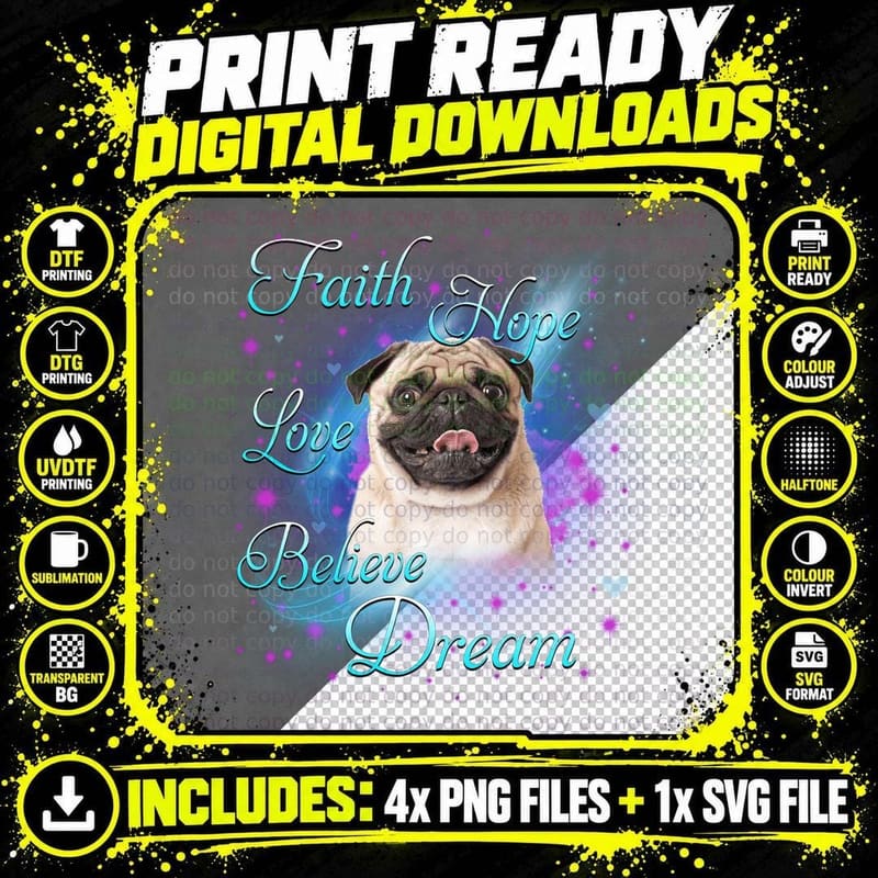 Pug T-Shirt, Inspirational Quotes, Pet Lover Apparel Png SVG Digital Bundle