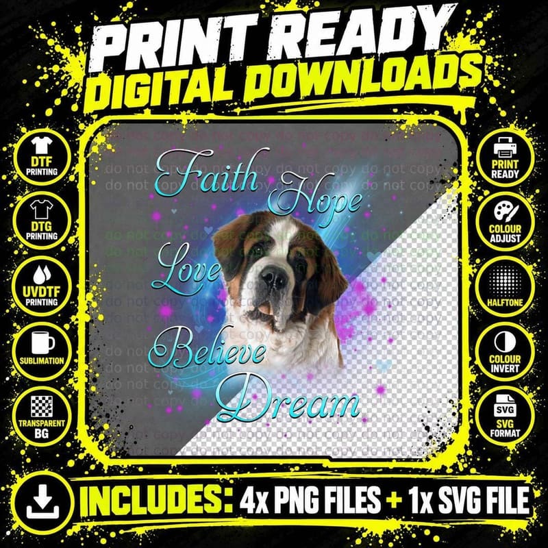 Saint Bernard T-Shirt, Inspirational Typography Png SVG Digital Bundle