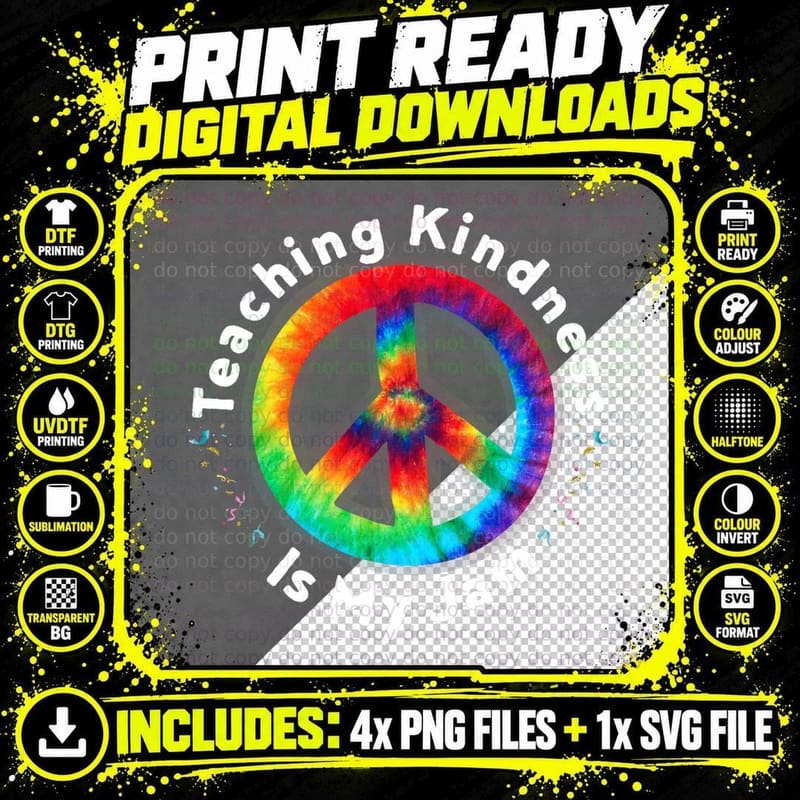 Teaching Kindness Is My Jam Tie Dye Inspirational Png SVG Digital Bundle