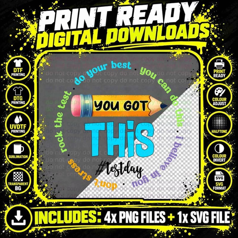 You Got This Testday T-Shirt, Pencil with Motivational Png SVG Digital Bundle