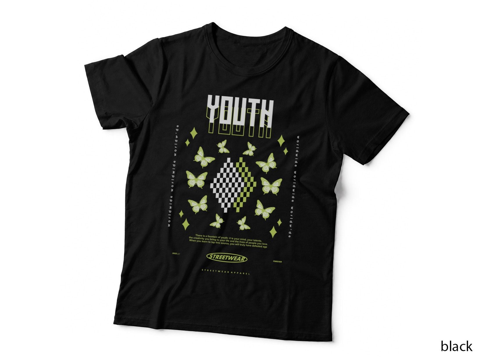 Youth Inspirational Butterflies Checkerboard Yellow T-Shirt