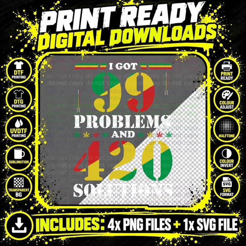 420 Solutions I Got 99 Problems and Rasta Flag Numbers Png SVG Digital Bundle