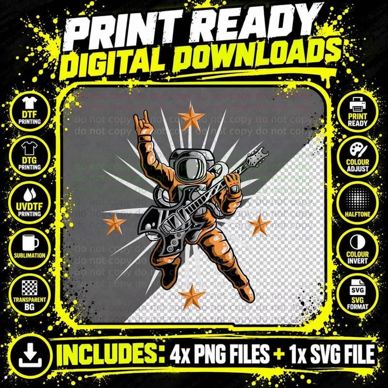 Astronaut Guitar Musician Space Rocker Performance Png SVG Digital Bundle
