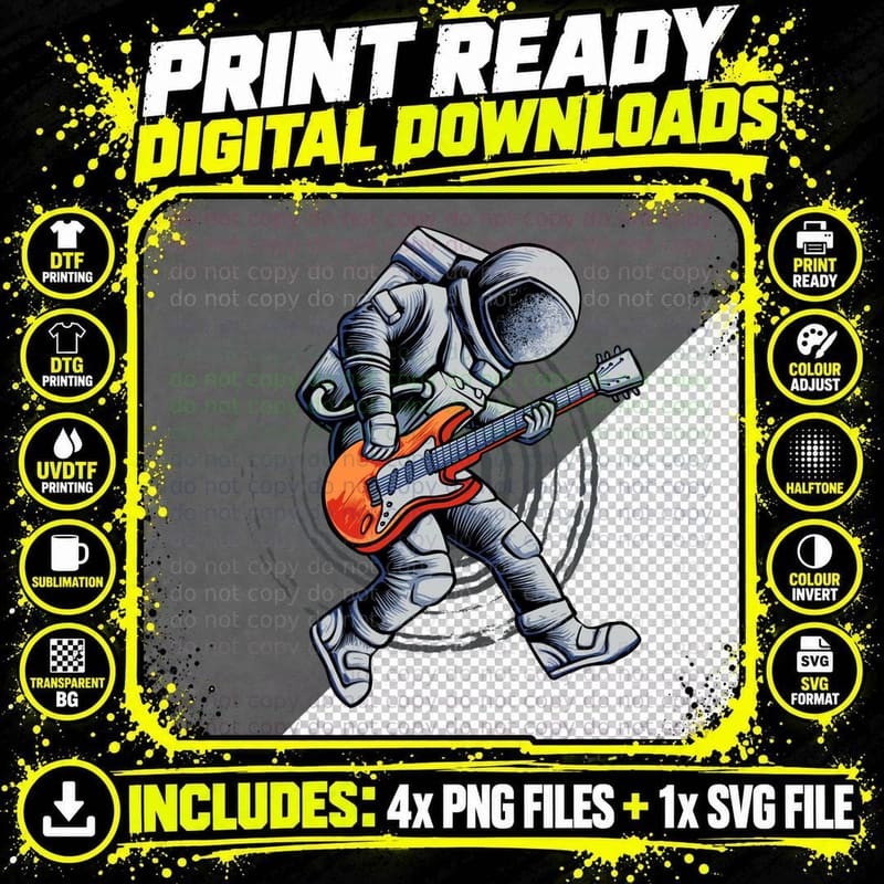 Astronaut Guitarist Guitar Rock Space Retro T-Shirt Png SVG Digital Bundle