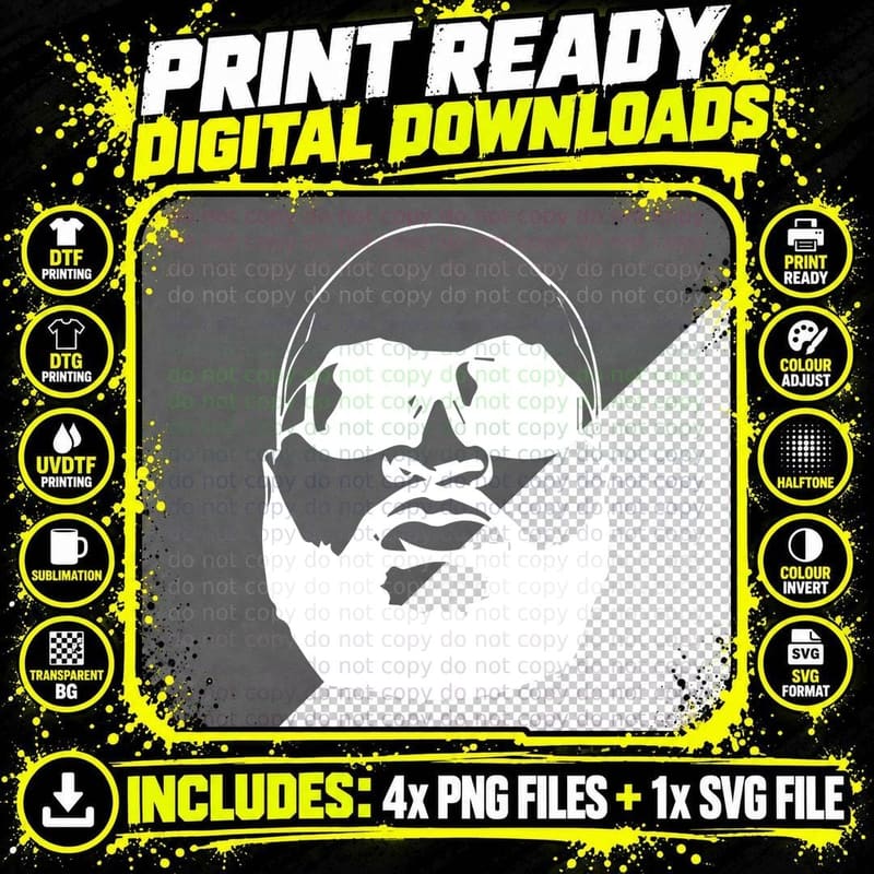 Bald Man with Sunglasses and Beard Vector Stencil Png SVG Digital Bundle