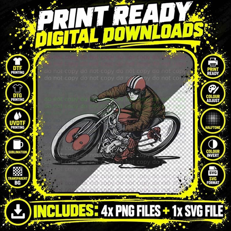 Biker Rider Motorcycle Vintage Leather Punk T-Shirt Png SVG Digital Bundle