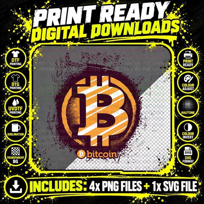 Bitcoin Grunge Cryptocurrency Distressed T-Shirt Png SVG Digital Bundle