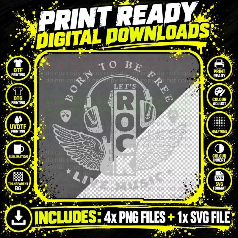 Born to Be Free to Let's Rock Live Music Headphones Png SVG Digital Bundle