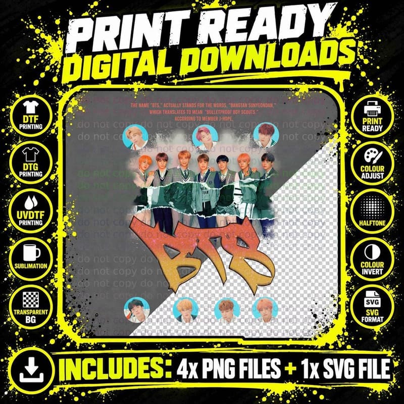 Bts K-Pop Band Green Jacket Group T-Shirt Png SVG Digital Bundle